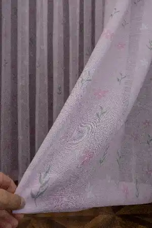 Genç Odası - Pembe Minik Çiçek Desenli Keten Zemin Baskılı Tül Perde (( Açıklamayı Okuyunuz ))