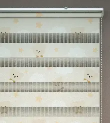 Ayıcık Desenli Baskılı Zebra Perde Açık Pembe, Krem, Açık Sütlü Kahverenginde