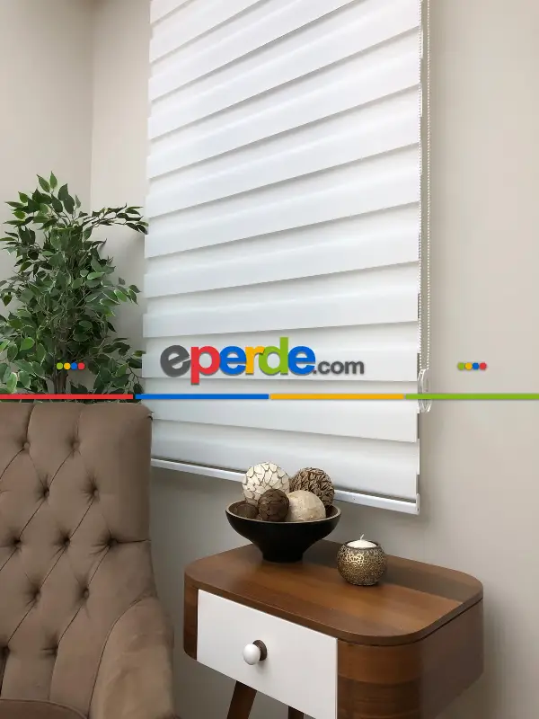 Yüksek Kalite Düz Zebra Perde - Beyaz Renk- Beyaz