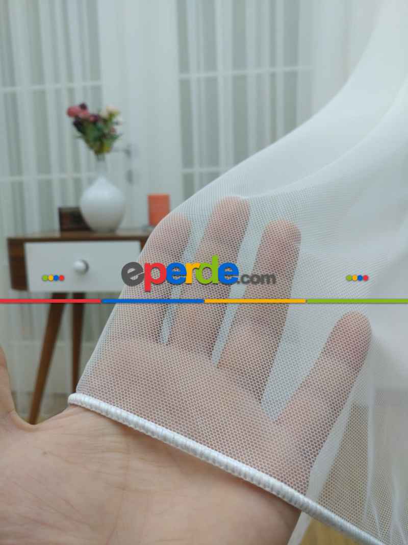 Mutfak Tül Grek Tül Perde - Petek Zemin - Kırık Beyaz- Ekru - Kurşunlu Tül - Ütü İstemez