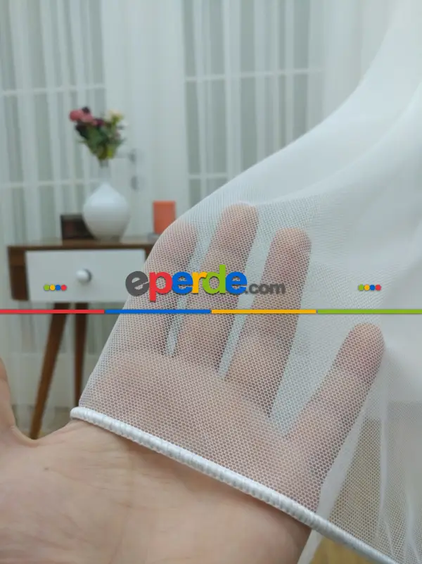 Grek Tül Perde - Petek Zemin - Kırık Beyaz- Ekru - Kurşunlu Tül - Ütü İstemez