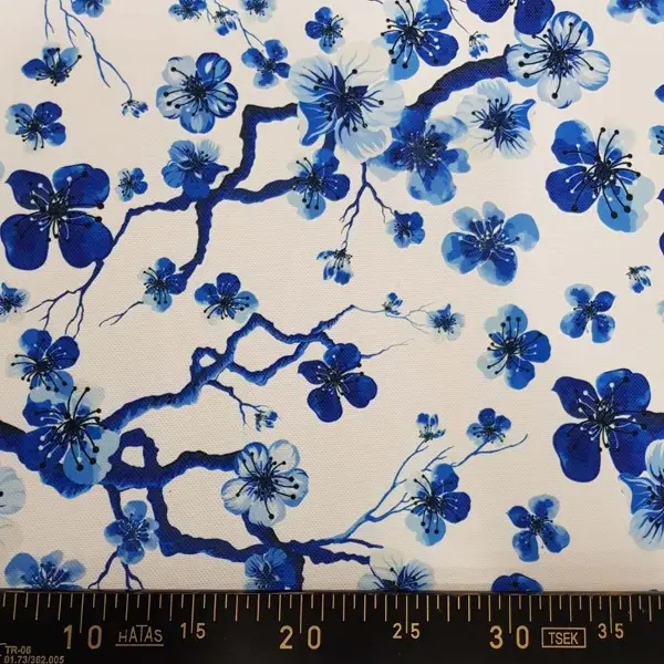 Yatak Odası - Çiçek Desenli Fon Perde Evm1515 Kumaşı Kalındır Duck Bezi Değildir- Mavi