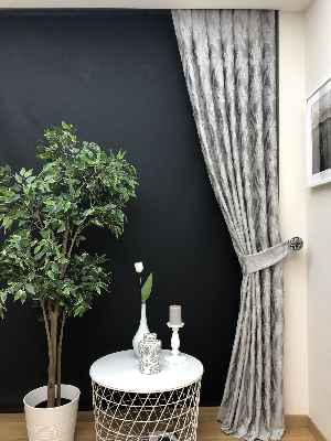 Salon Perdesi - Açık Gri Desenli Jakar Fon Perde (geniş En:280 Kumaş)- Gri Açık