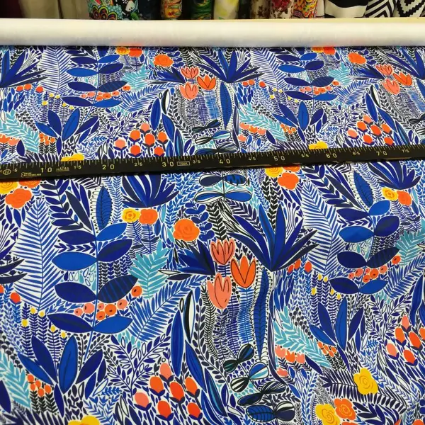 Rengarenk Çiçek Desenli Fon Perde Evm634 Kumaşı Kalındır Duck Bezi Değildir- Mavi-Kırmızı-Sarı-Turuncu-Çok Renkli