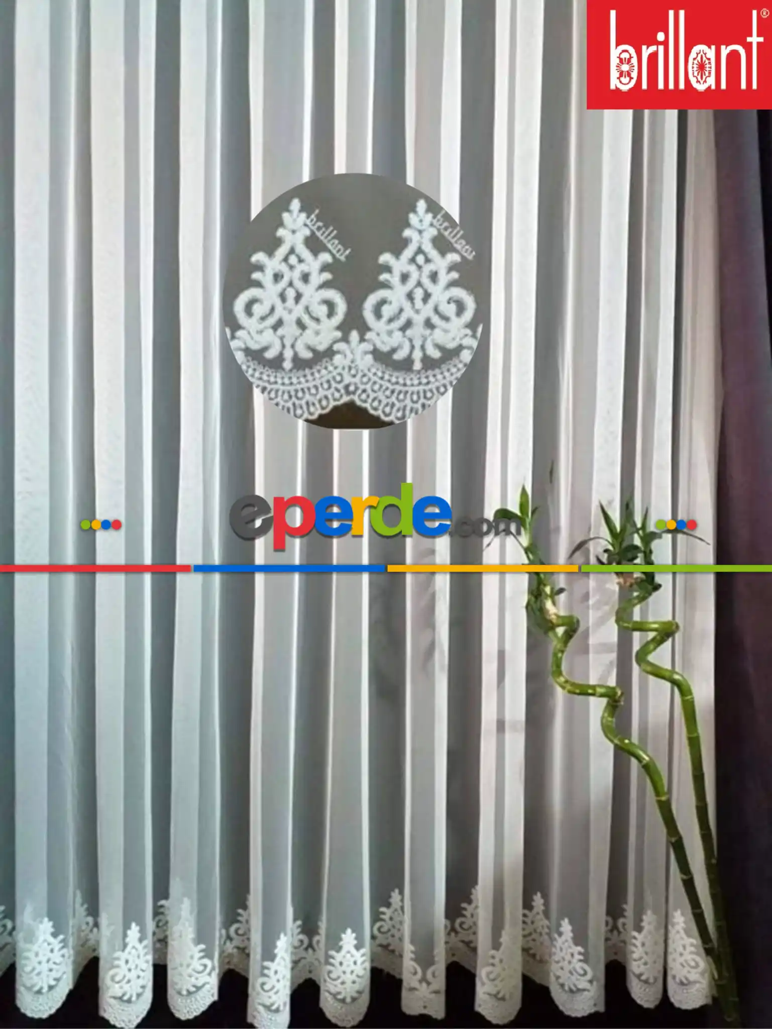 Mutfak - Brillant Arne Desen Nakışlı Orjinal Tül Perde