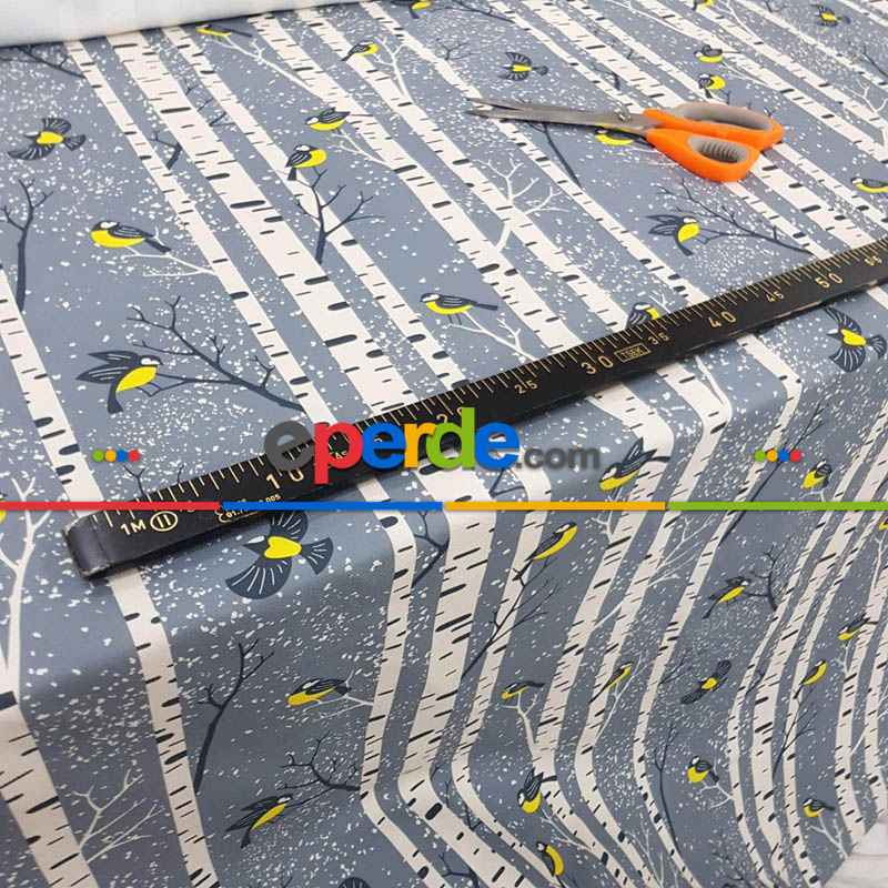 Mutfak Perdesi Kanat Fon Perde Kuş Desenli- Sarı