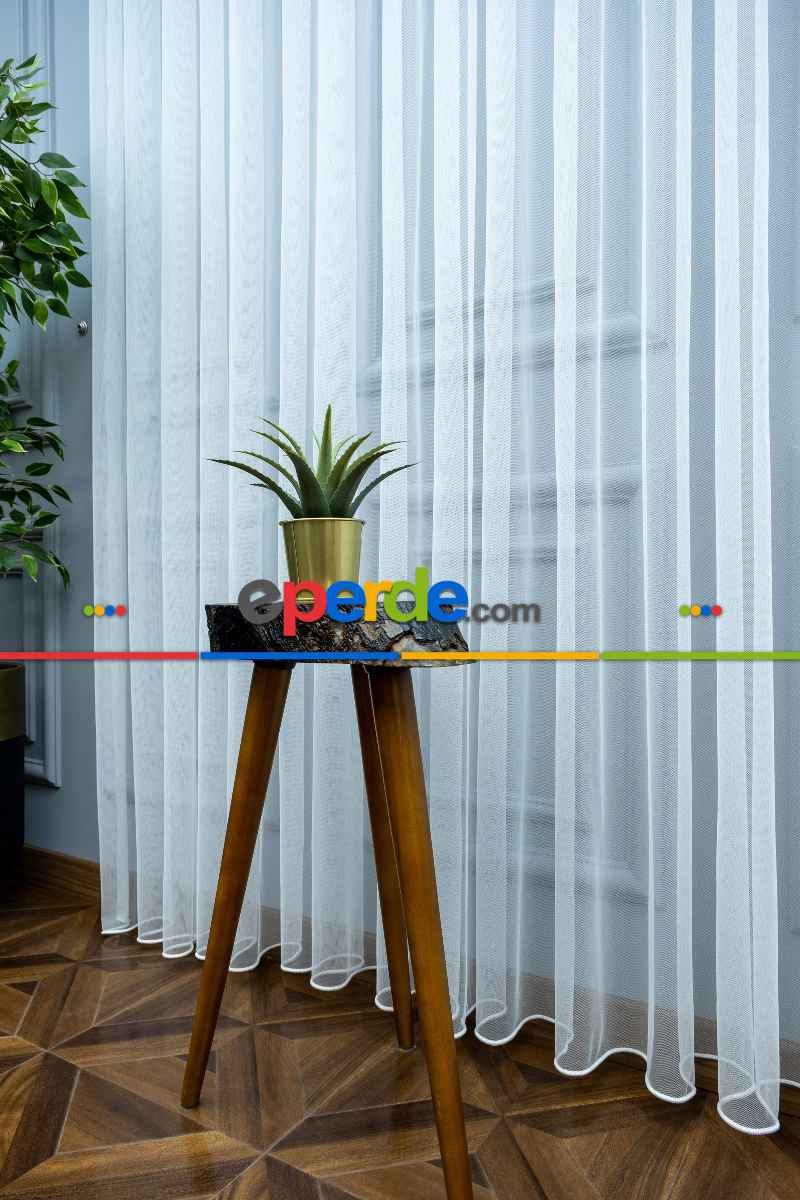 Hazır Tül Perde - 1/2 Seyrek Pile - Kısa Boy 180cm - Ebat Seçenekli - Dikili Hazır Kısa Tül 70cm X 180cm 