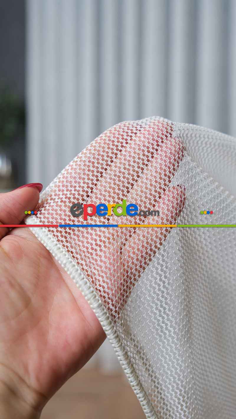 Ekru Düz Tül Perde, Ağır Gramajlı Premium Seri, Eteği Kurşunlu