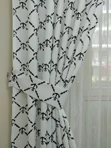 Çapa Denizci Desenli Erkek Bebek Ve Çocuk Odası Fon Perde Modelleri- Siyah-Beyaz