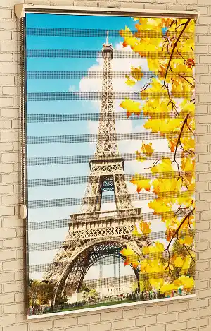 Yatak Odası Paris Eyfel Kulesi- Baskılı Zebra Stor Perde-  Çok Renkli 2