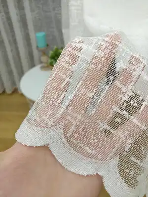 Floş Örme Dantel Tül Perde- Krem