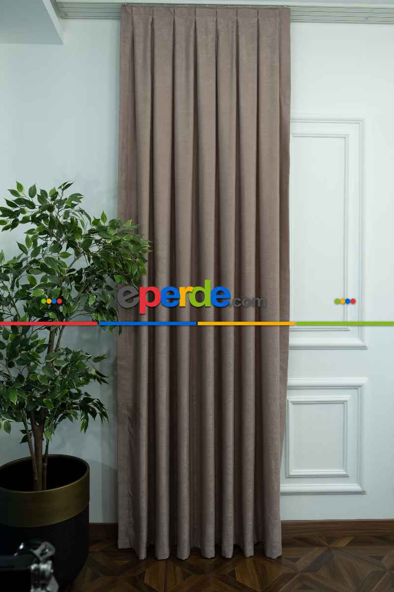 Salon - Soft Bej Fon Perde Dökümlü En - Bej