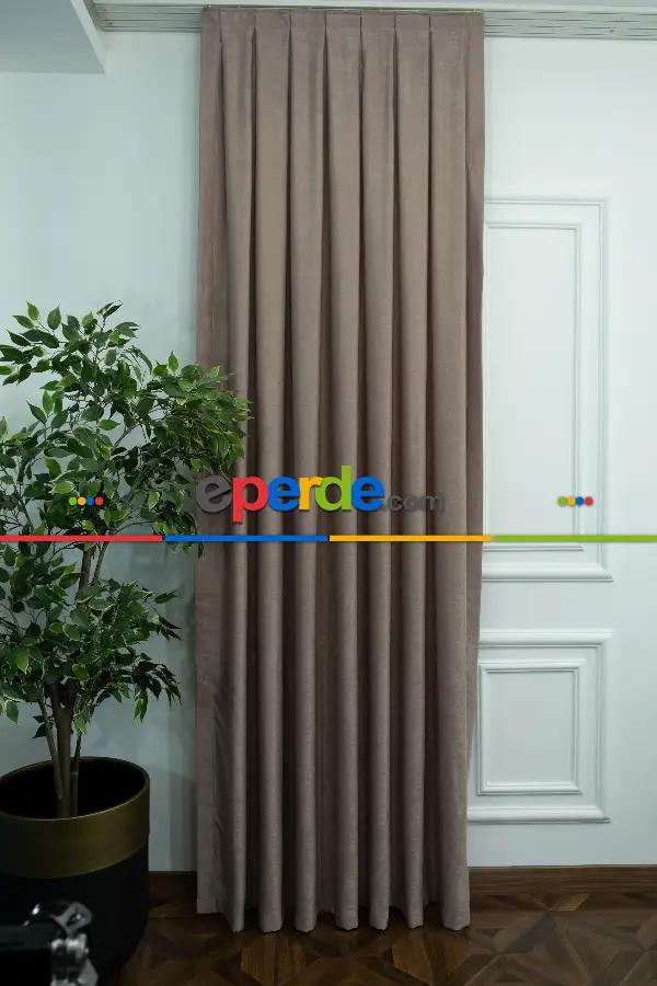 Salon - Soft Bej Fon Perde Dökümlü En - Bej