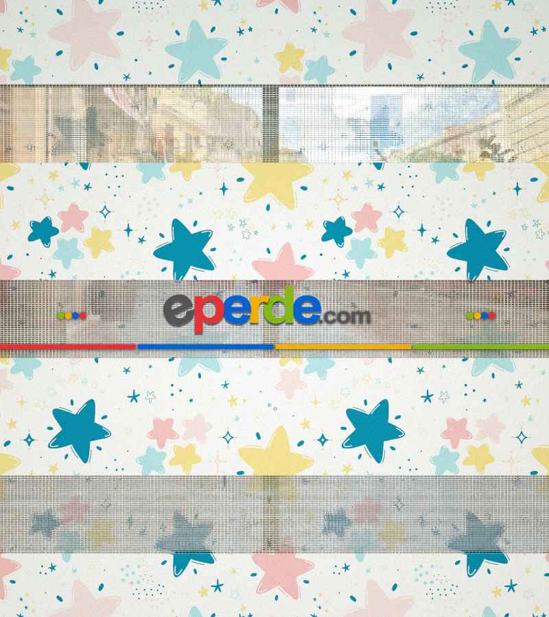 Yıldız Desenli Baskılı Zebra Perde- Çok Renkli