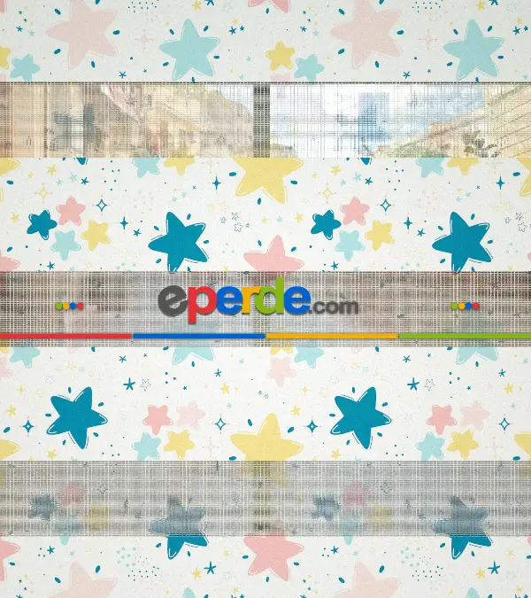 Yıldız Desenli Baskılı Zebra Perde- Çok Renkli