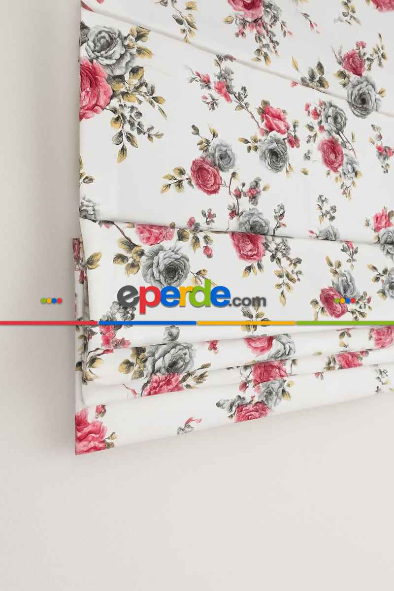 Mutfak - Pembe Çiçekli Ütü İstemez Vintage Katlamalı Modern Mutfak Çocuk Odası Perdesi