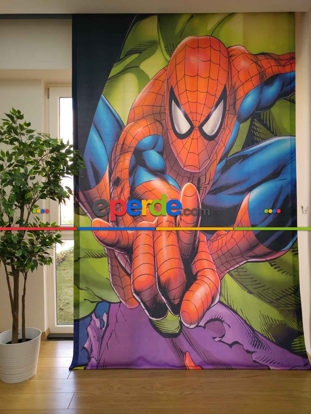 Spiderman Örümcek Adam Fon Perde - Çocuk Odası Perdesi- Yeşil-Mavi-Kırmızı-Mor 170cm X 240cm 