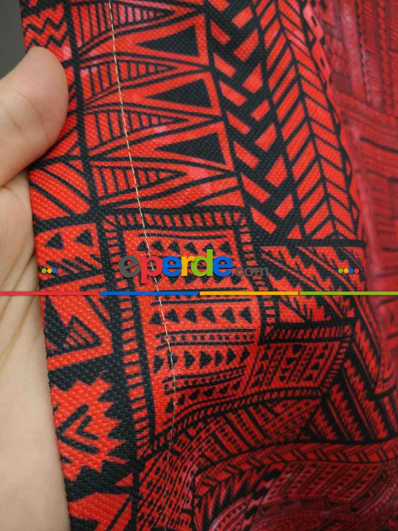 Kırmızı Geometrik Desenli Fon Perde Evm708 Kumaşı Kalındır Duck Bezi Değildir- Kırmızı Koyu