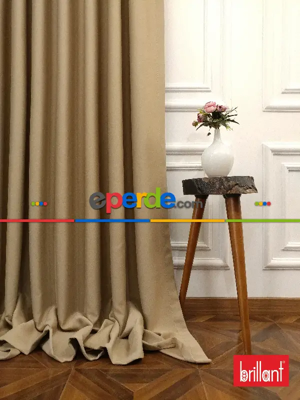 Yatak Odası - Brillant Karartma Blackout Bej Renk Fon Perde- Bej