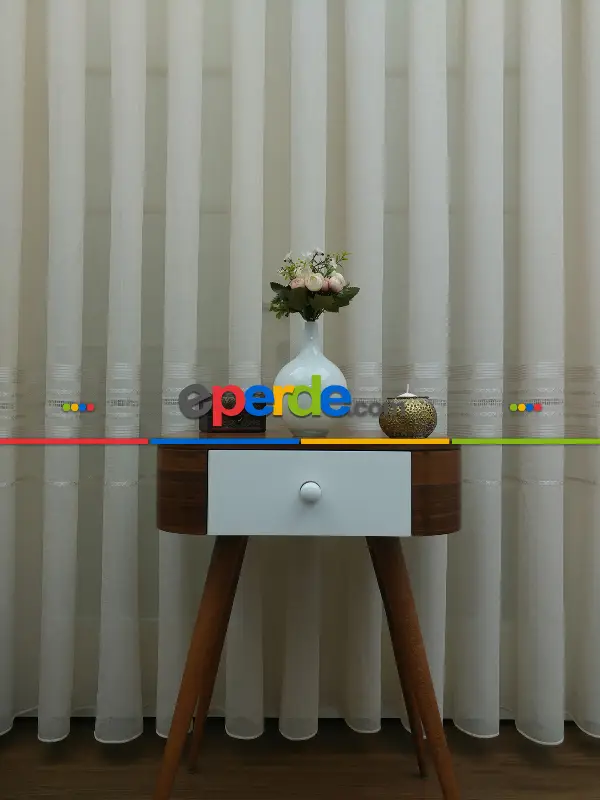 Salon Tül Perde - Koyu Krem - Keten Tül Perde- Krem Koyu