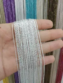 Beyaz Rengi İp Perde İnce Zincir Simli Serisi- Beyaz-gümüş