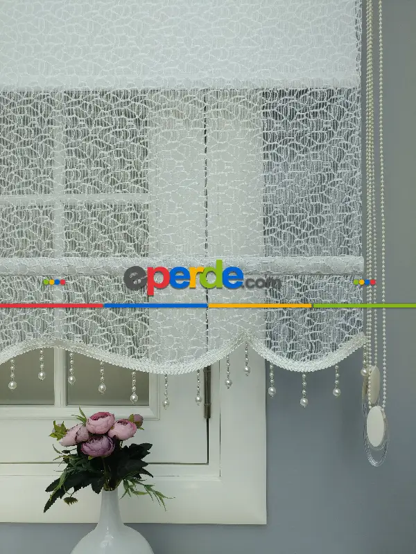 Brillant - Stor Perde - Çiftli Sistem Tül Ve Stor Perde - Petek Desen- Krem Açık-ekru