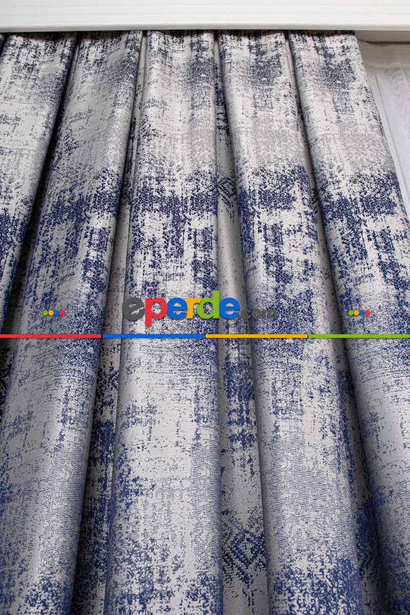 Jakar Dokuma Fon Perde - Mavi - Gri