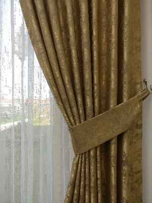 Patine Desenli Sütlü Kahve - Katyonik Jakar Fon Perde- Sütlü Kahve