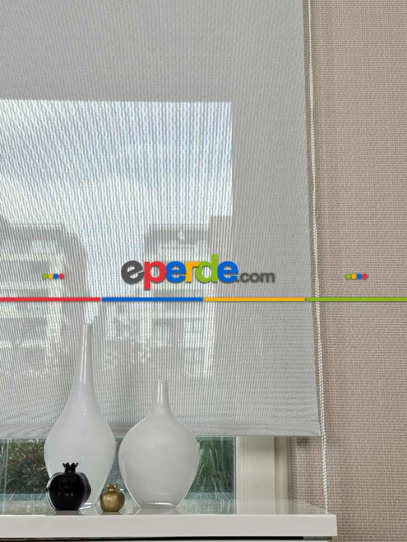 Salon Açık Gri Stor Perde, Standart Metal Kasalı Yüksek Kalite Kornişe Kolay Montaj Seçenekli