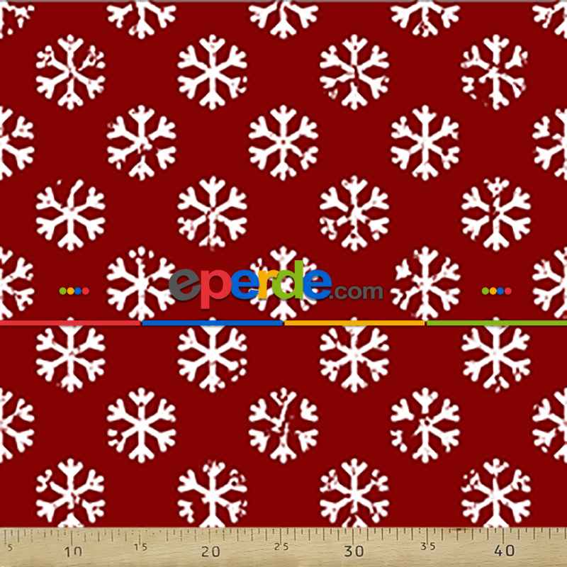 Kar Taneleri Desenli Fon Perde Evm751-8 Kumaşı Kalındır Duck Bezi Değildir- Beyaz-Bordo