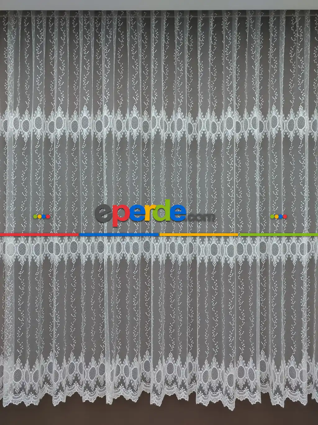 Brode İşlemeli Tül Perde 400x185- Ekru 400cm X 185cm 