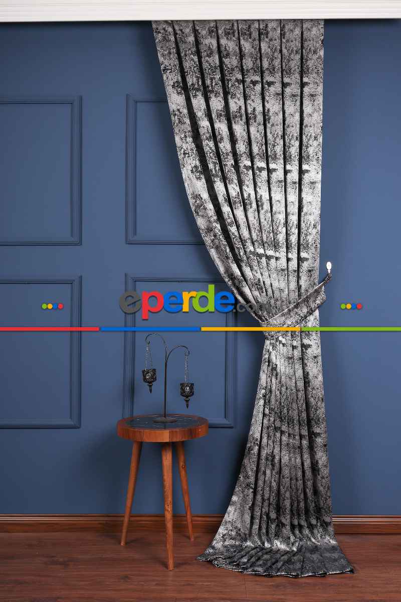 Yatak Odası Fon Perde - Siyah - Gri Antrasit Jakar Dokuma Fon Perde