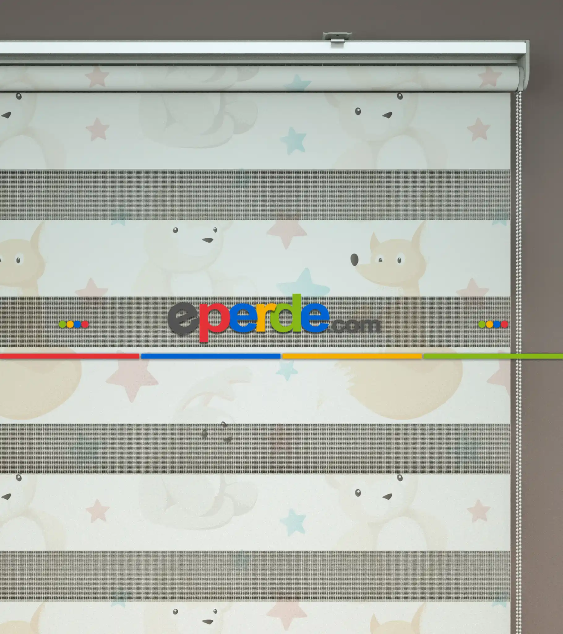 Yıldız Desenli Baskılı Zebra Perde- Çok Renkli