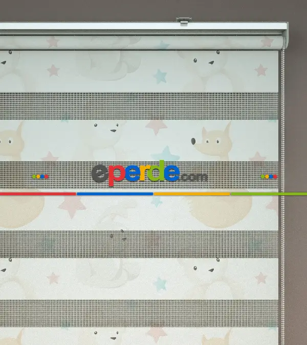 Yıldız Desenli Baskılı Zebra Perde- Çok Renkli