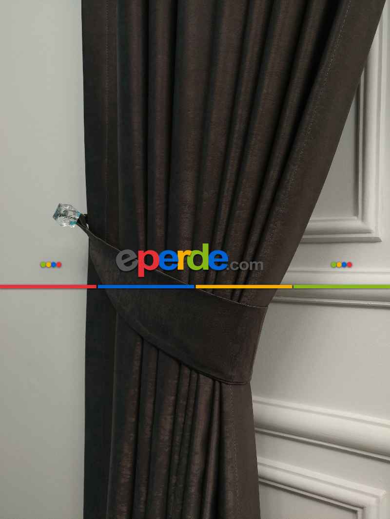 Salon - Soft Fon Perde Koyu Kahve Dökümlü En - Kahve Koyu