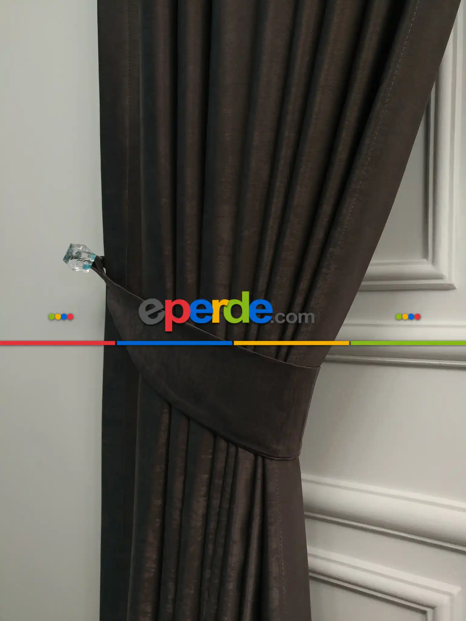 Salon - Soft Fon Perde Koyu Kahve Dökümlü En - Kahve Koyu