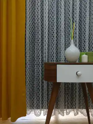 Damask Desen Fransız Dantel Örme Tül Perde & Kruvaze Perde- Ekru