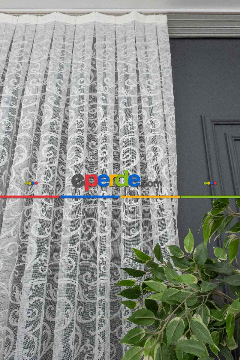 Şal Ve Sarmaşık Desenli Örme Tül Fransız Danteli