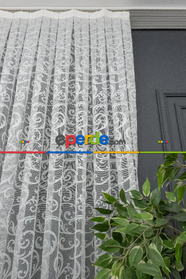 mutfak - Şal Ve Sarmaşık Desenli Örme Tül Fransız Danteli