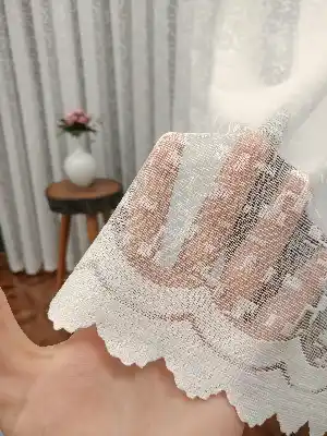 Modern Spor Desen Fransız Dantel Tül Perde 1586- Ekru