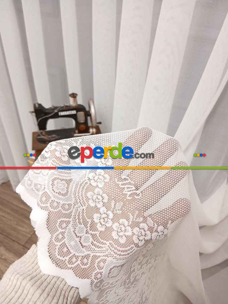 Oturma Odası - Taç Cemre Düz Örme Yeşil Kırışmaz Ütü İstemez Tül Perde