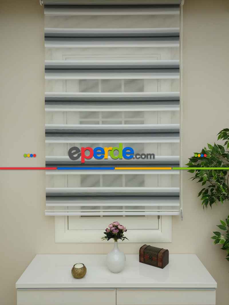 Zebra Perde -antrasit Siyah Geçişli Pileli Zebra (kalın Doku Zeminli)- Siyah