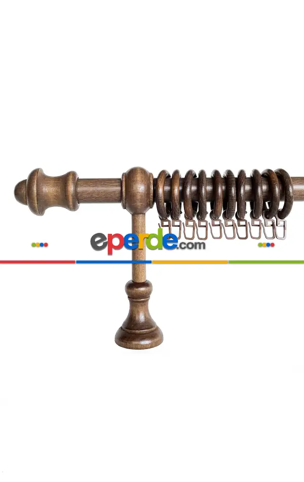 Ceviz Renk Raylı Veya Raysız Plastik Halkalı Rustik Perde Askısı