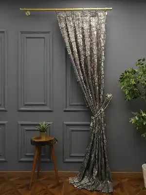 Modern Desenli Jakarlı Fon Perde Yeni Seri 101- Bej-füme-gri Açık