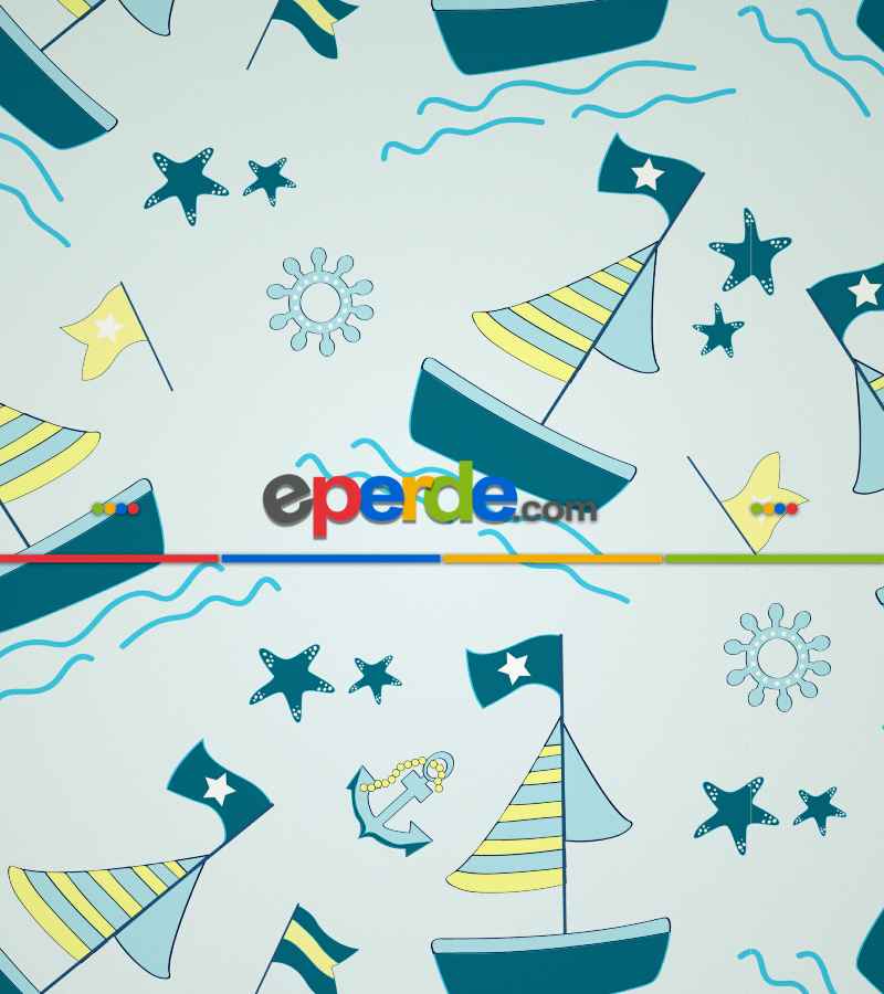 Bebek Odası - Denizci Desenli Baskılı Stor Perde- Yeşil-Çok Renkli