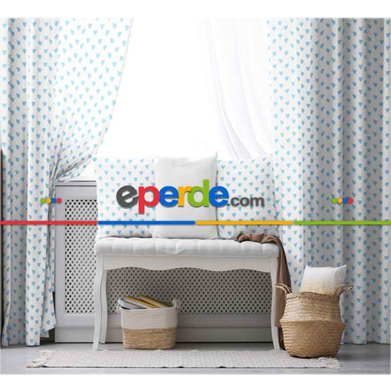 Çocuk Fon Perde Evim1616-5 Kumaşı Kalındır Duck Bezi Değildir- Mavi-beyaz