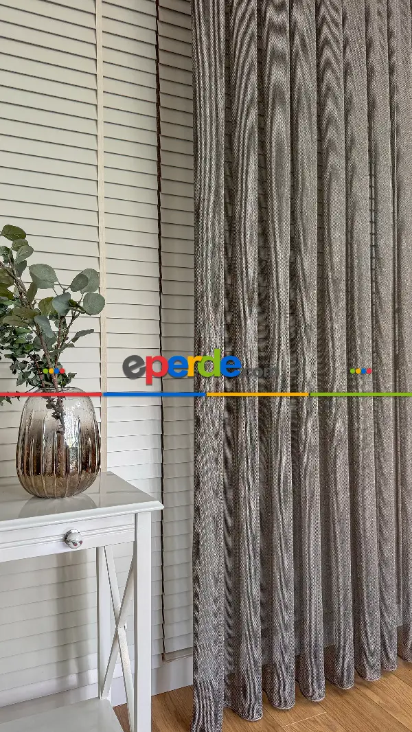 Kahverengi Keten Gümüş Simli Tül Perde - Ağır Gramajlı Premium