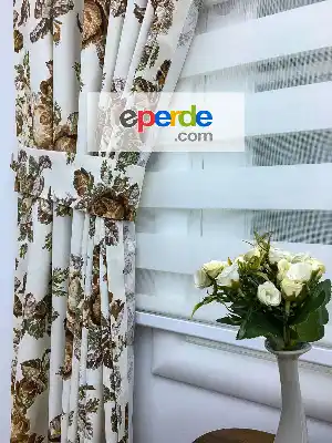 Kanaviçe Desen Fon Perde Kahve- Kahverengi