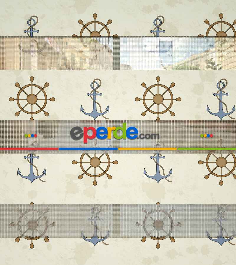 Dümen Ve Çapa Baskılı Zebra Perde- Mavi-kahve Açık-kahve