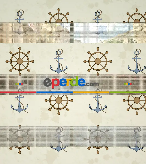 Bebek Odası Zebra Perde - Dümen Ve Çapa Baskılı Zebra Perde- Mavi-Kahve Açık-Kahve